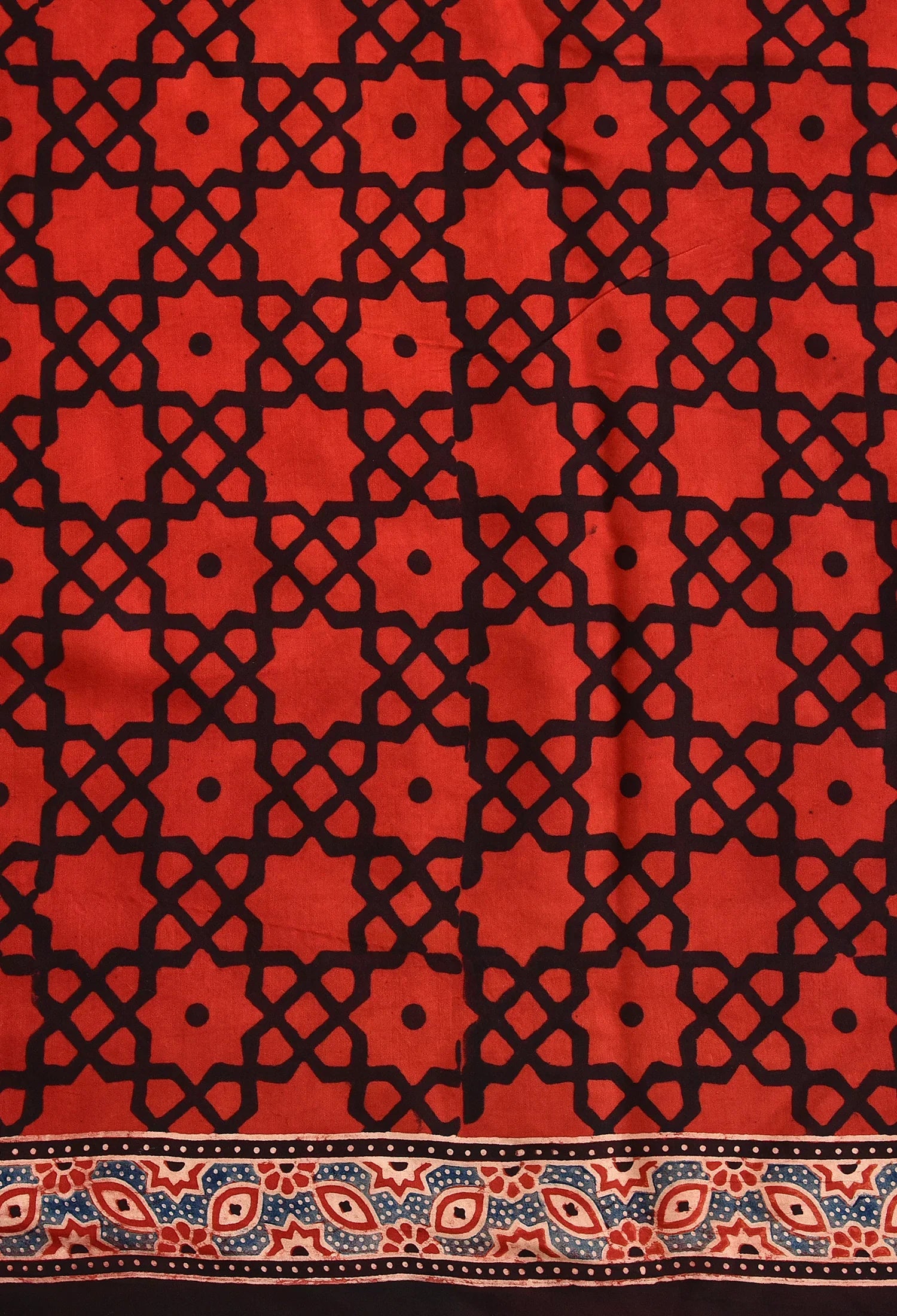 Red Ajrakh Printed Soft Gaji Silk Natural Print Saree