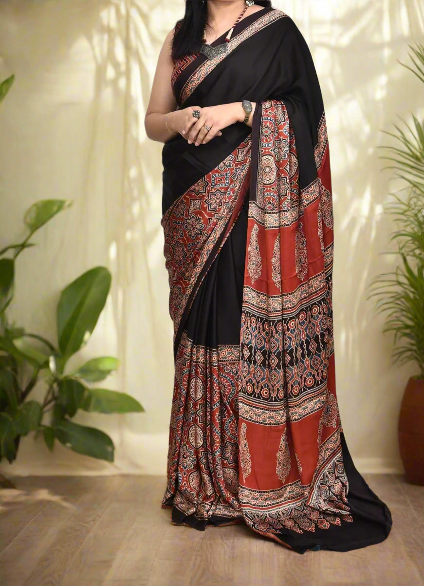 Ajrakh Modal Silk Saree