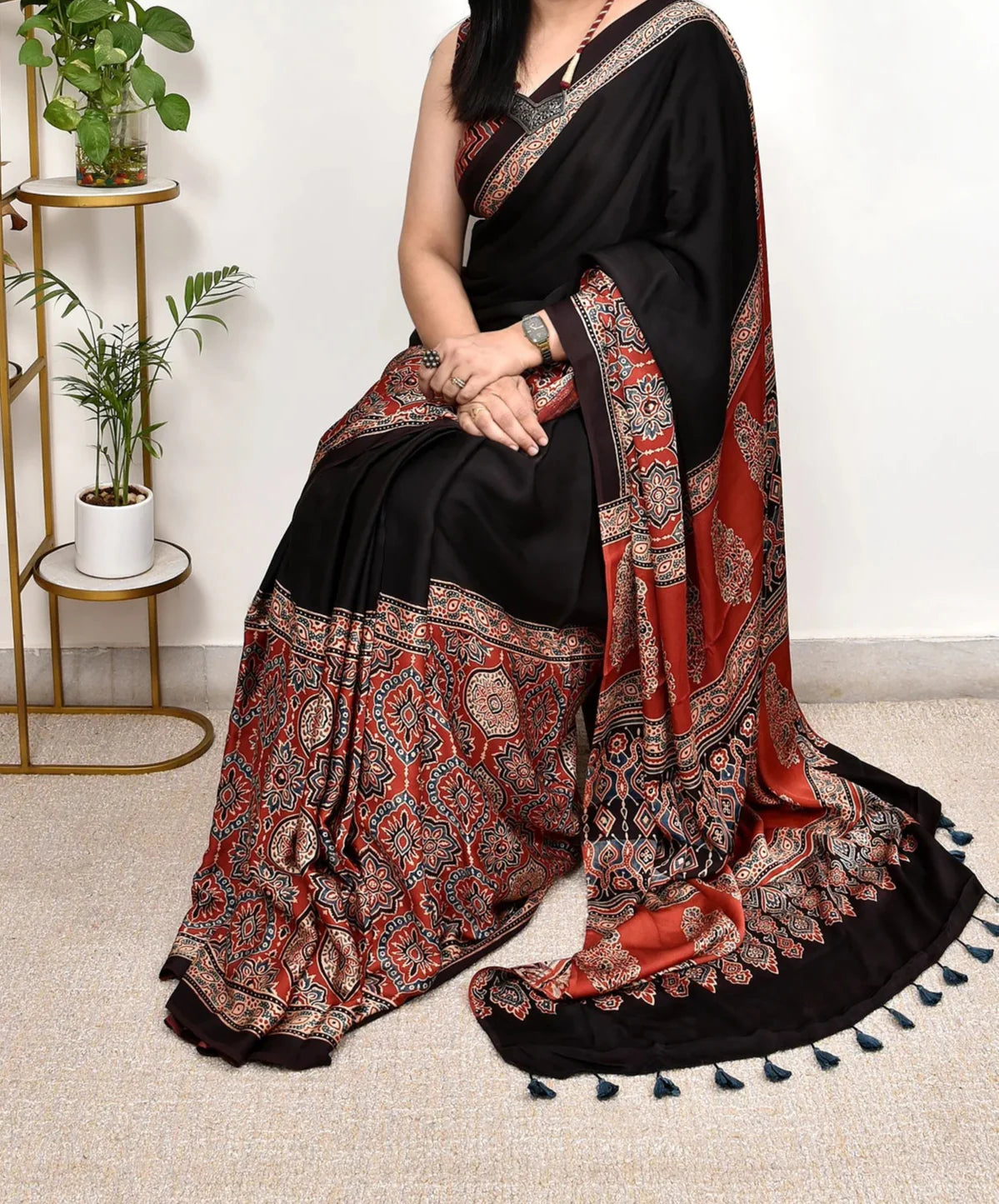 Ajrakh Modal Silk Saree