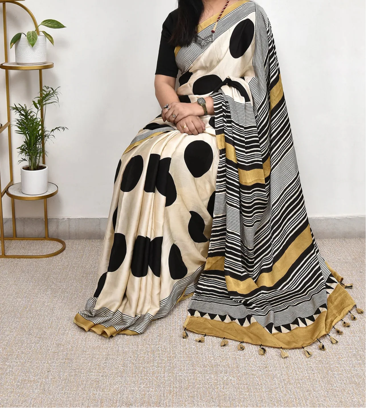 Ajrakh Modal Silk Saree