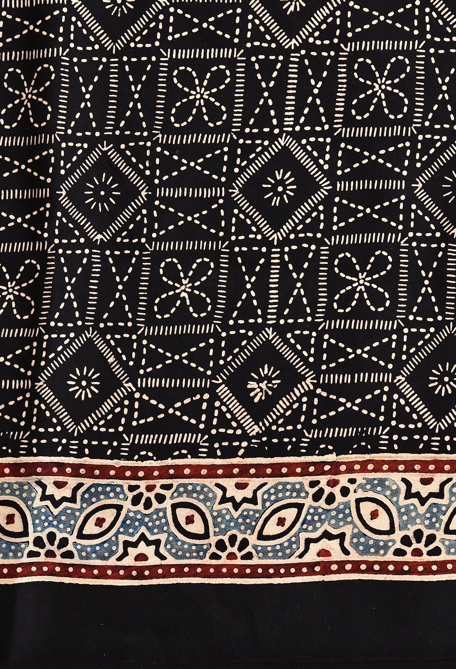 Black Ajrakh Printed Soft Gaji Silk Natural Print Saree