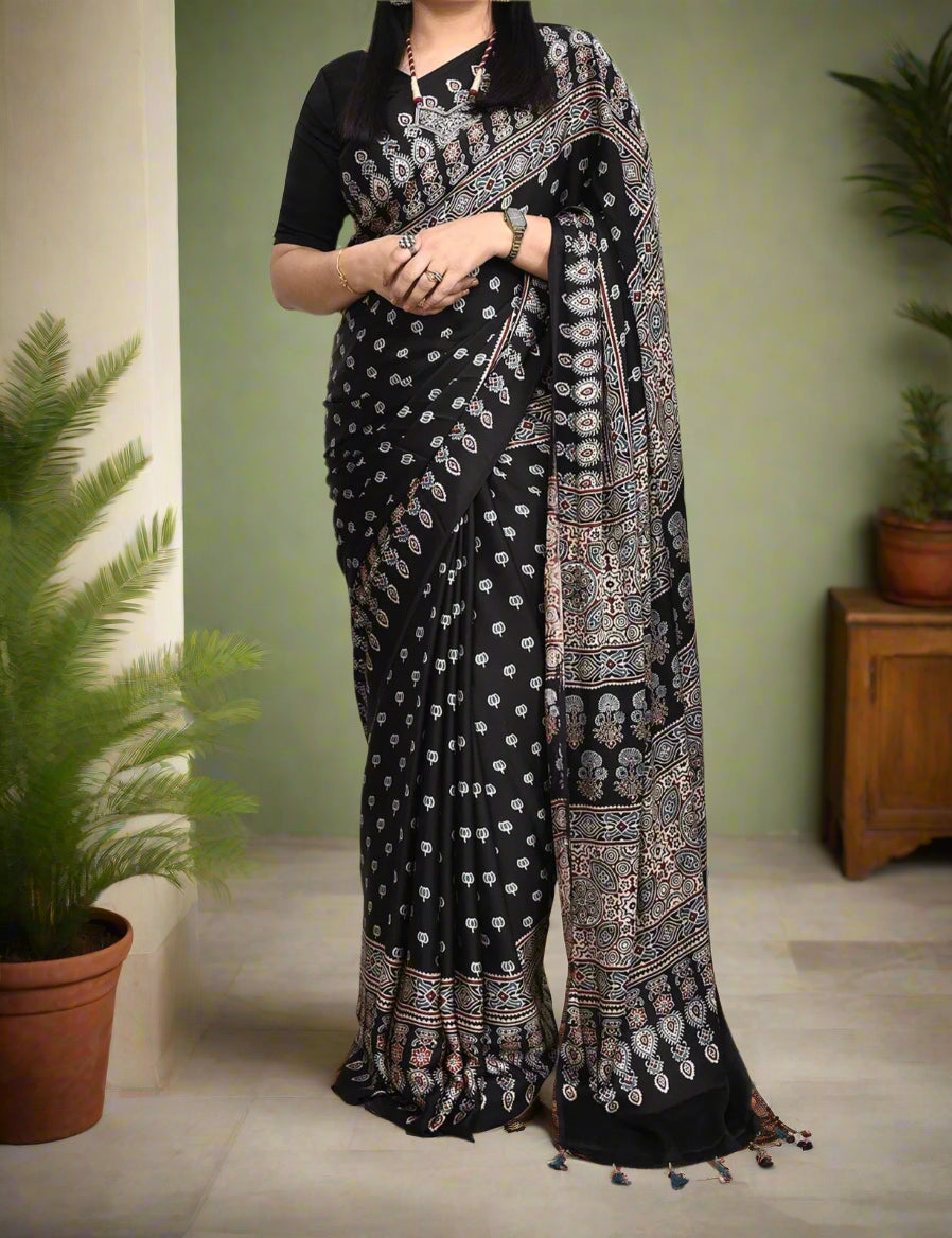 Ajrakh Premium Semi Gaji Silk Saree