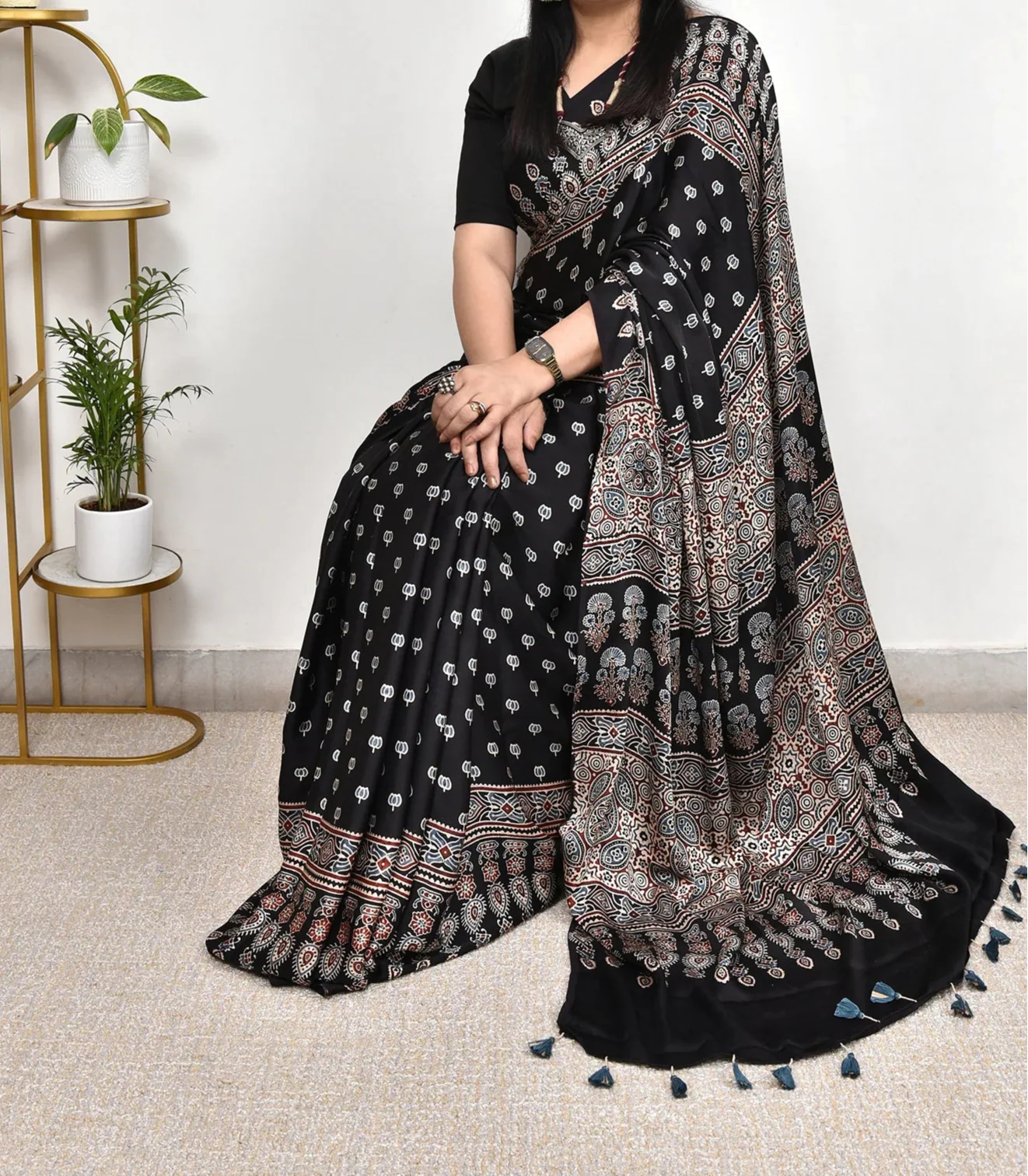 Ajrakh Premium Semi Gaji Silk Saree