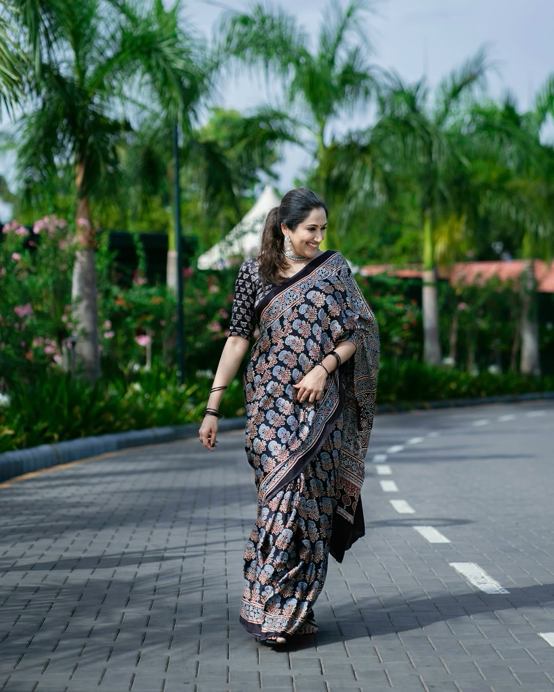 Black Ajrakh Primum Modal Silk Saree With Blouse