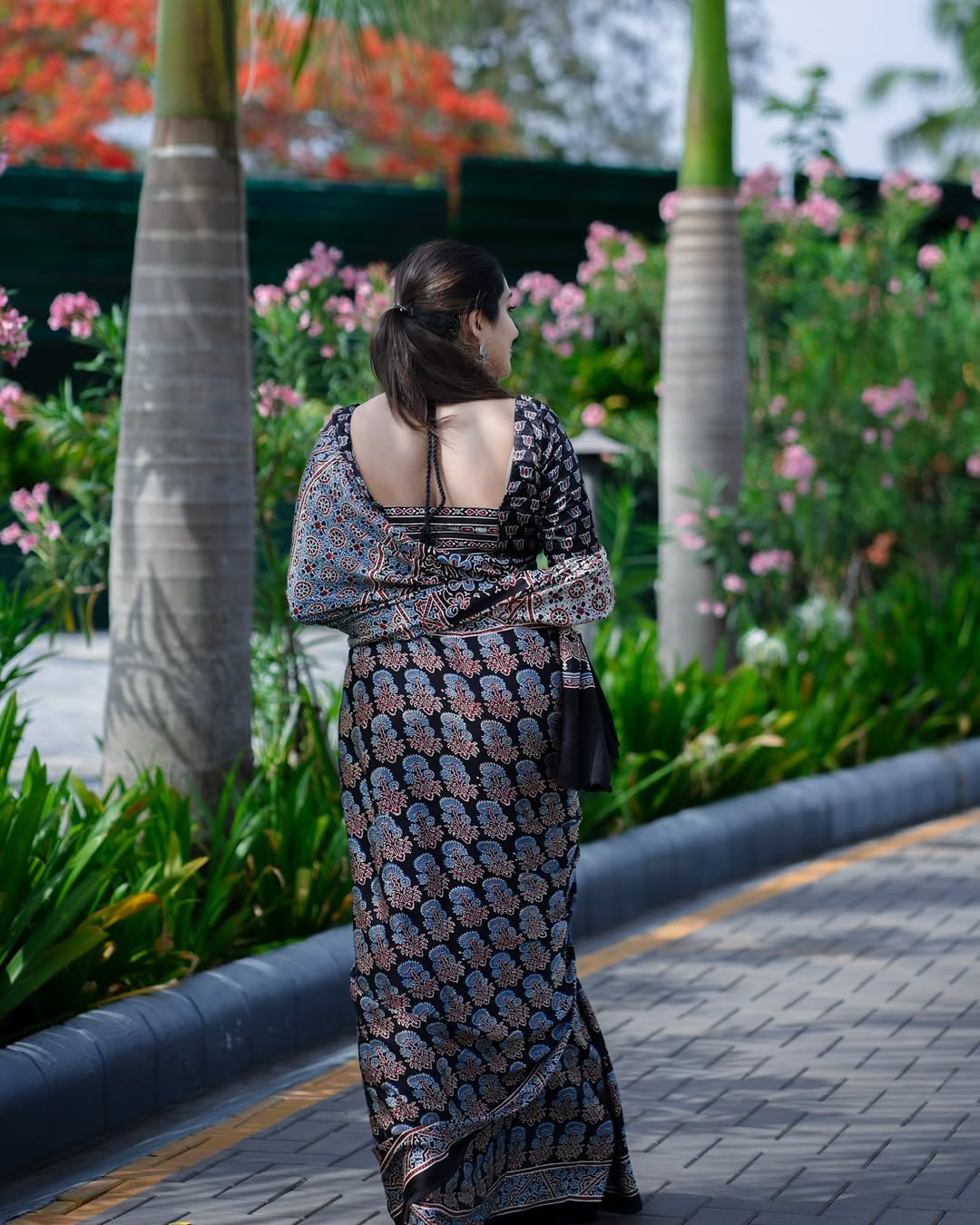 Black Ajrakh Primum Modal Silk Saree With Blouse