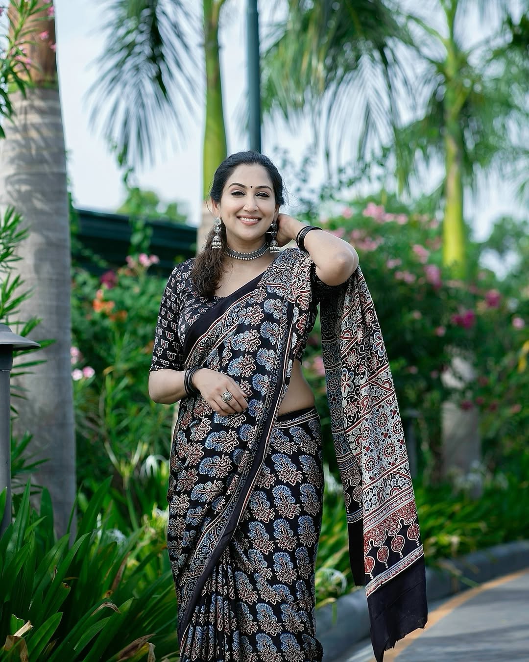 Black Ajrakh Primum Modal Silk Saree With Blouse